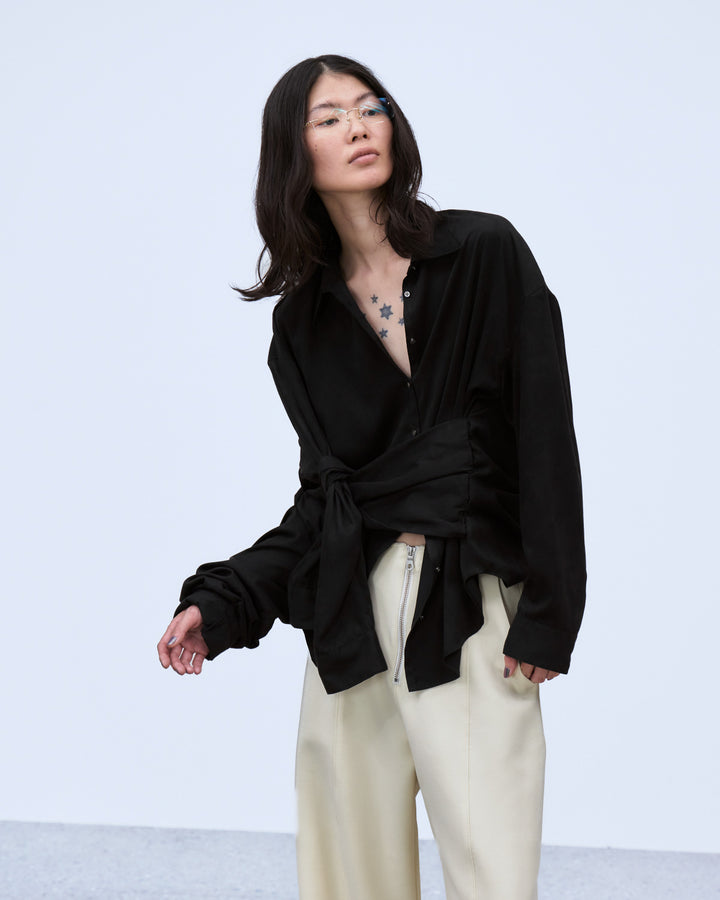 MULTIWAY SLEEVE SUEDE-LIKE SHIRT