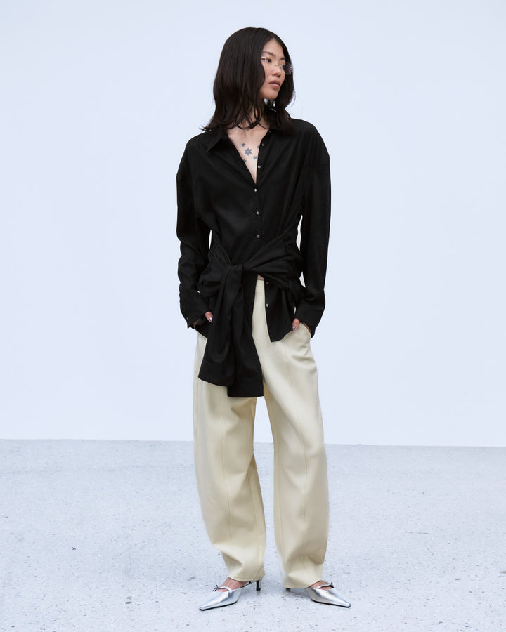 MULTIWAY SLEEVE SUEDE-LIKE SHIRT