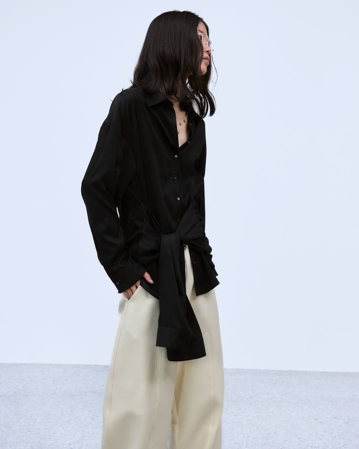 MULTIWAY SLEEVE SUEDE-LIKE SHIRT
