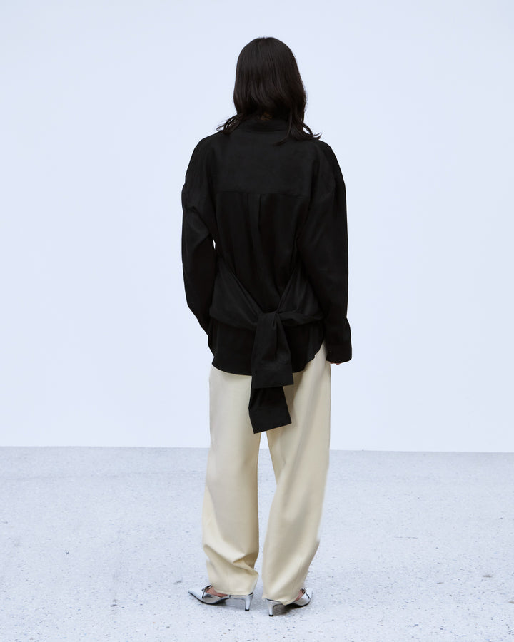 MULTIWAY SLEEVE SUEDE-LIKE SHIRT