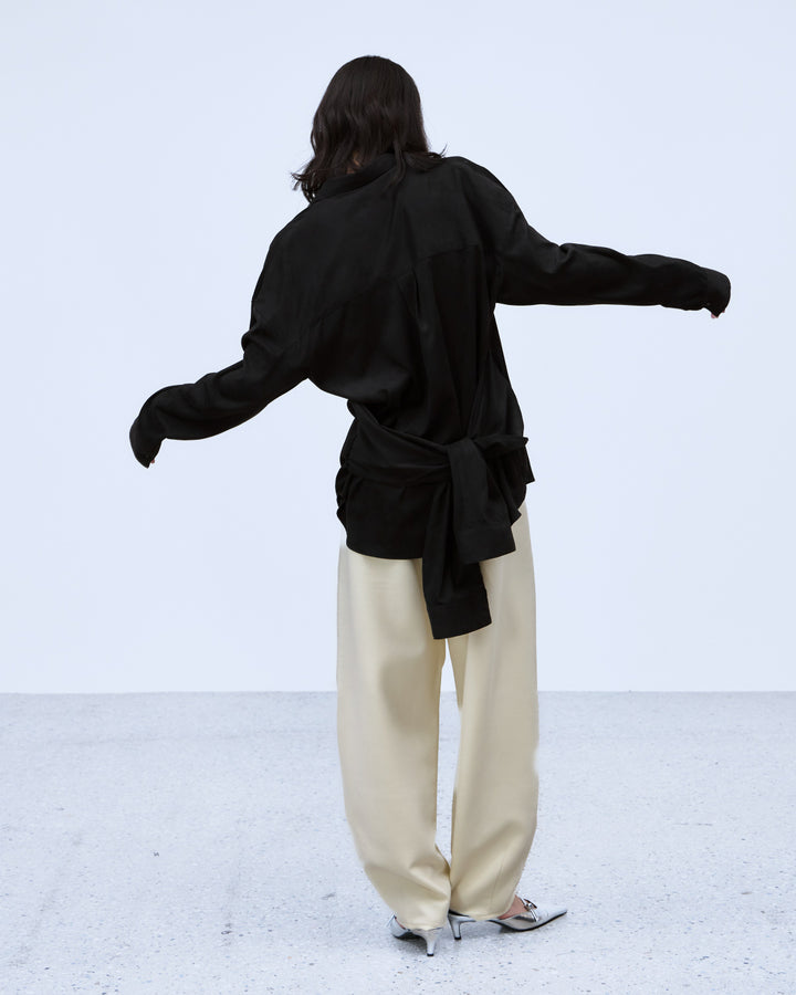 MULTIWAY SLEEVE SUEDE-LIKE SHIRT