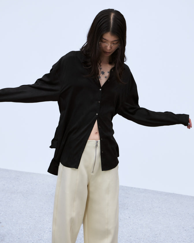 MULTIWAY SLEEVE SUEDE-LIKE SHIRT