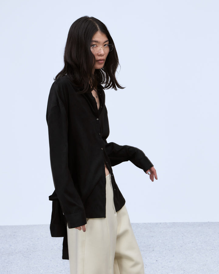 MULTIWAY SLEEVE SUEDE-LIKE SHIRT