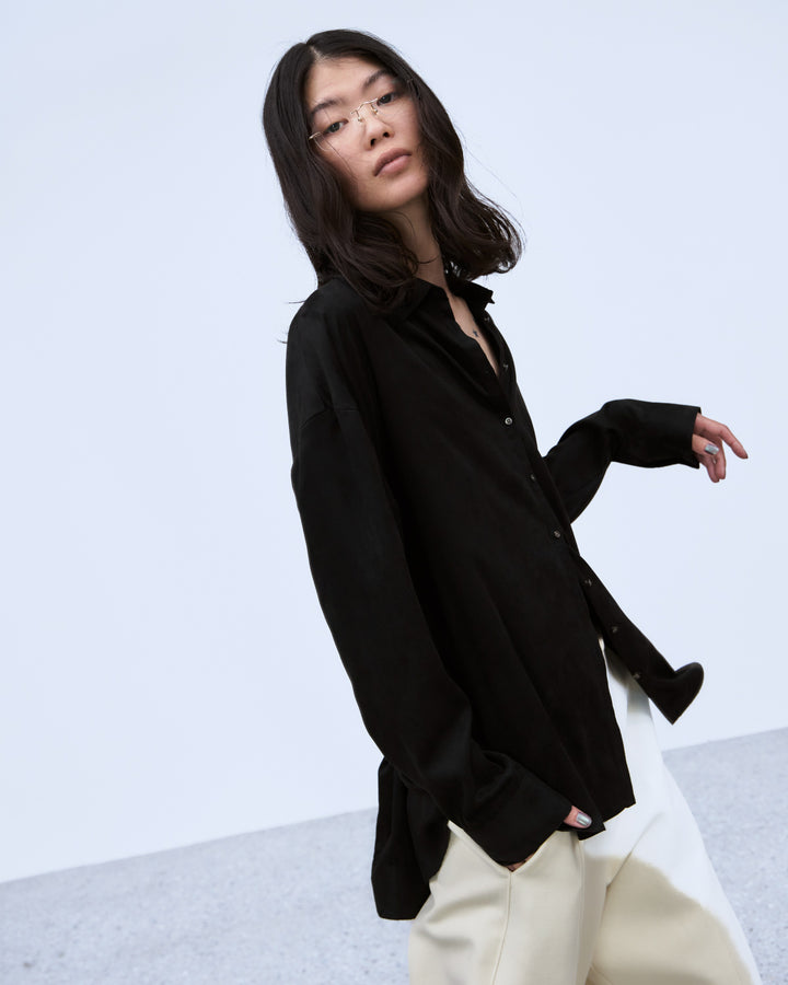 MULTIWAY SLEEVE SUEDE-LIKE SHIRT
