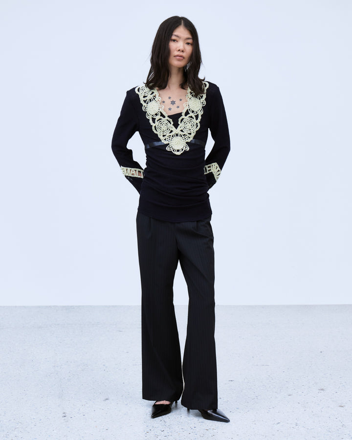 MICROCOSMOS WRAP LACE BELTED PANTS