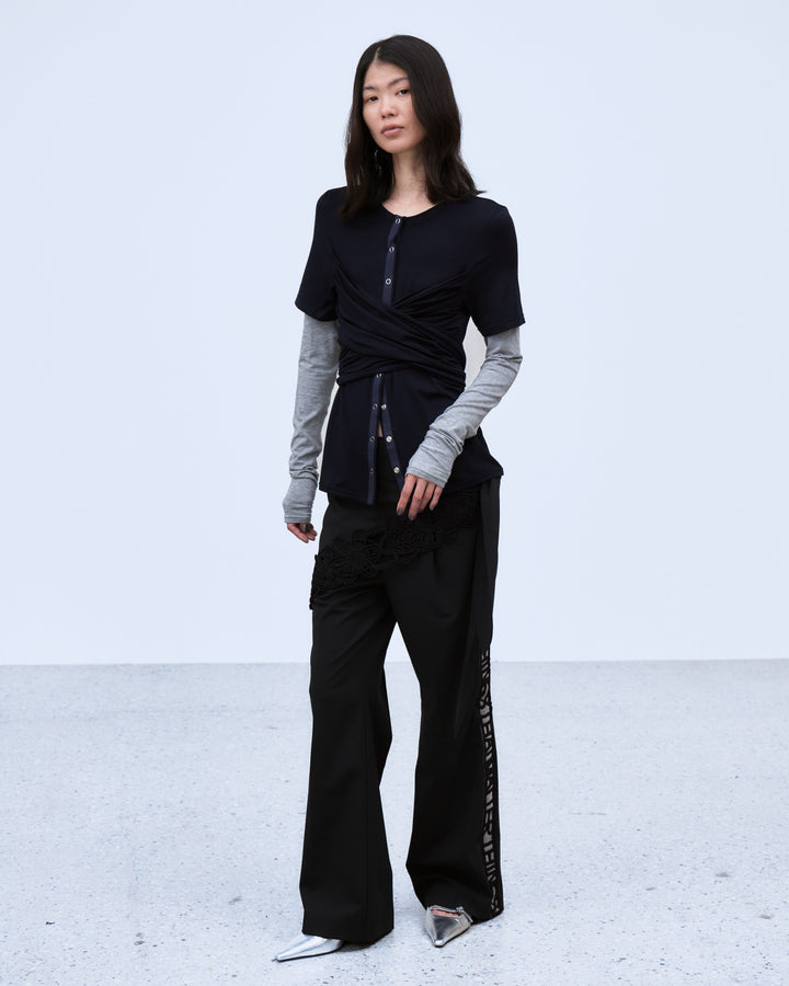 MICROCOSMOS WRAP LACE BELTED PANTS