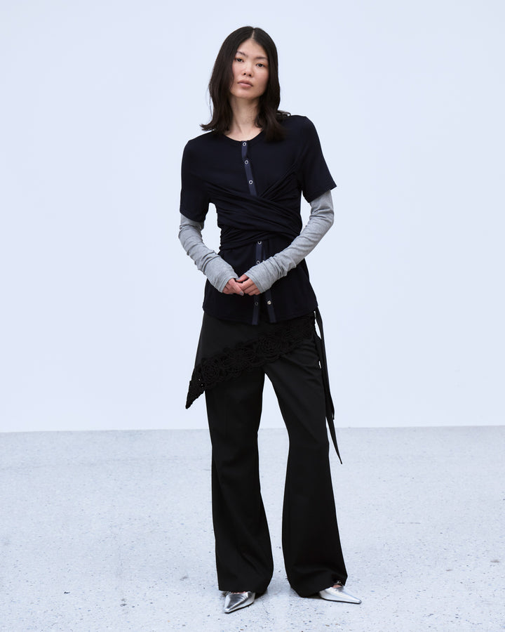 MICROCOSMOS WRAP LACE BELTED PANTS