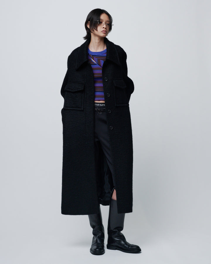ASYMMETRY SLANT-FLAP RIB KNIT
