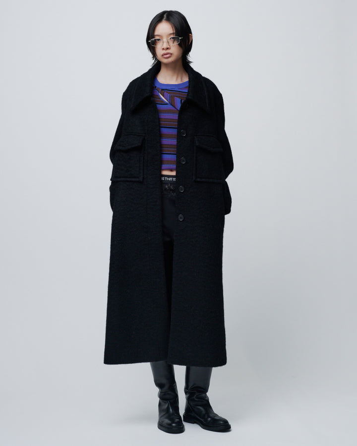 ASYMMETRY SLANT-FLAP RIB KNIT