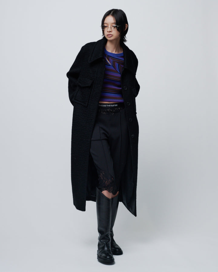 ASYMMETRY SLANT-FLAP RIB KNIT