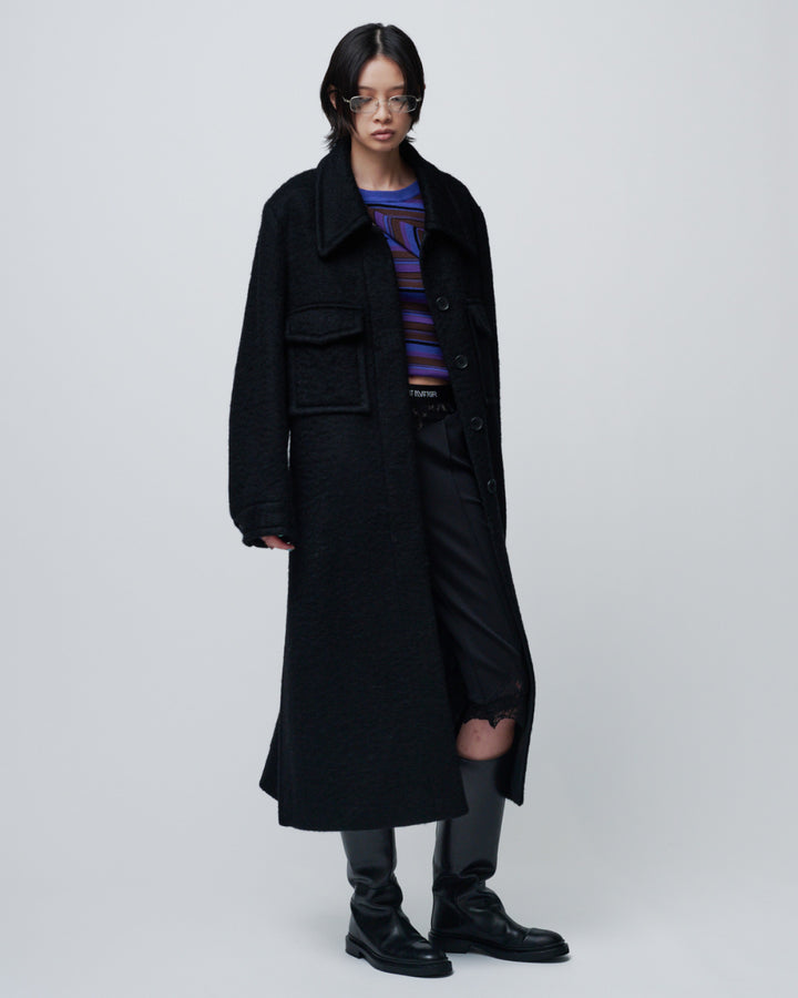 ASYMMETRY SLANT-FLAP RIB KNIT