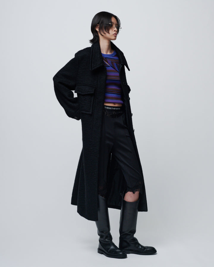 ASYMMETRY SLANT-FLAP RIB KNIT