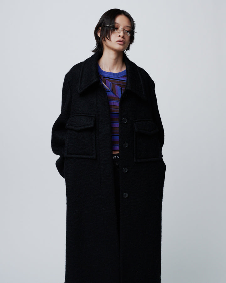 ASYMMETRY SLANT-FLAP RIB KNIT
