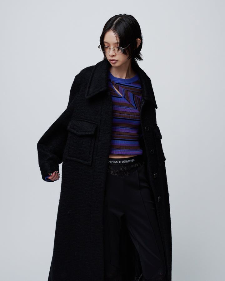 ASYMMETRY SLANT-FLAP RIB KNIT