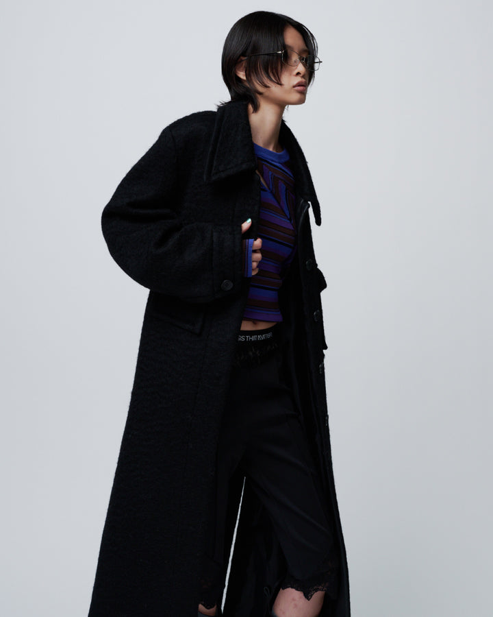 ASYMMETRY SLANT-FLAP RIB KNIT