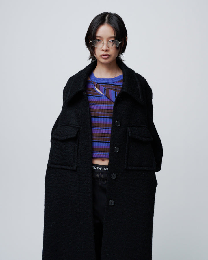 ASYMMETRY SLANT-FLAP RIB KNIT
