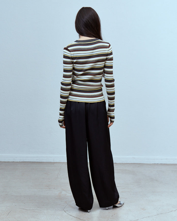 ASYMMETRY SLANT-FLAP RIB KNIT