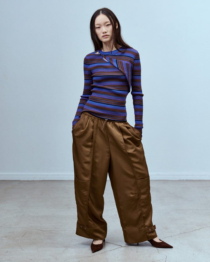 ASYMMETRY SLANT-FLAP RIB KNIT