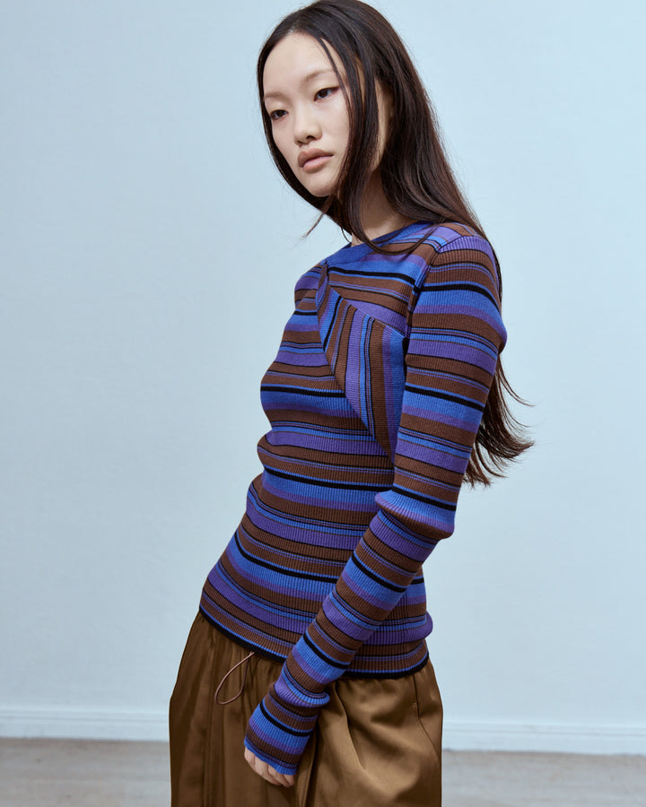 ASYMMETRY SLANT-FLAP RIB KNIT
