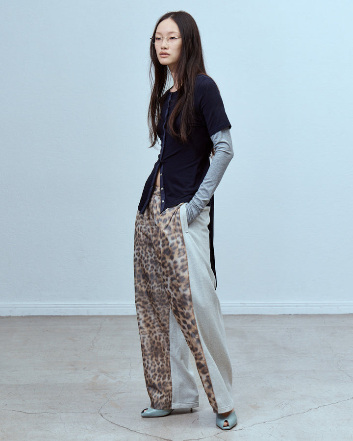 LEOPARD WARP PRINT SWEAT PANTS
