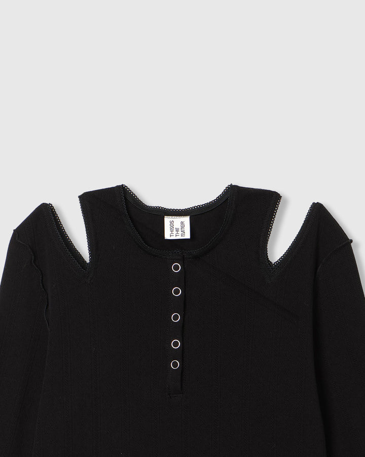 EYELET MESH NOTCH HENRY NECK TOPS