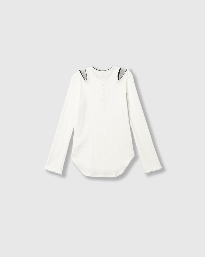 EYELET MESH NOTCH HENRY NECK TOPS