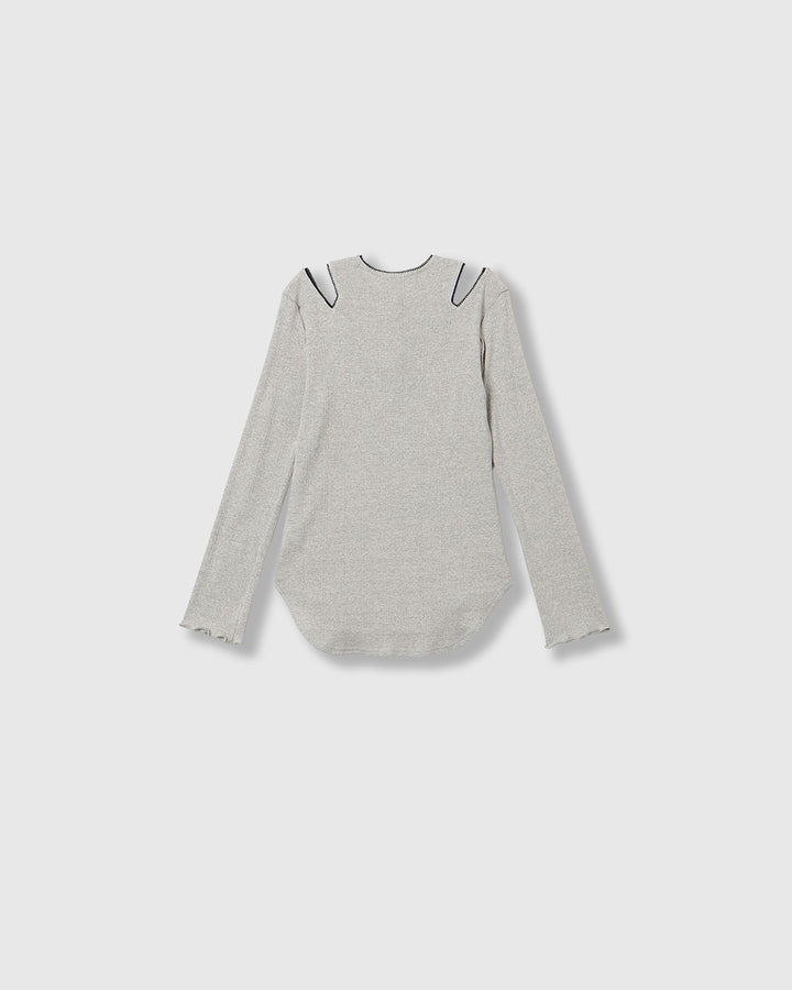 EYELET MESH NOTCH HENRY NECK TOPS