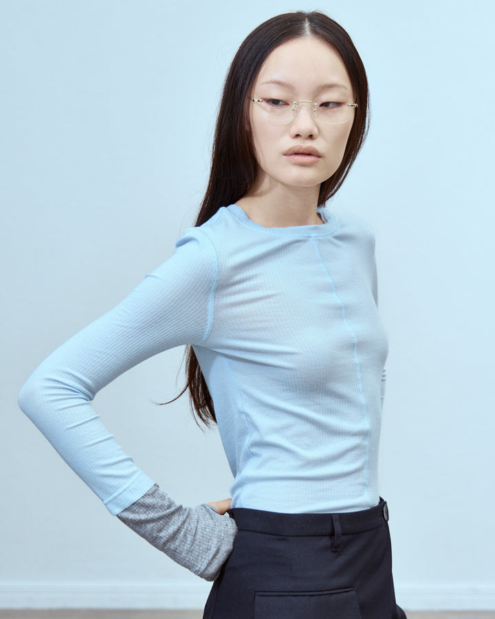 TWO-TONE SHEER RIBBED TOPS