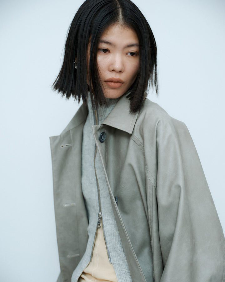 VINTAGE ARTIFICIAL LEATHER LONG COAT