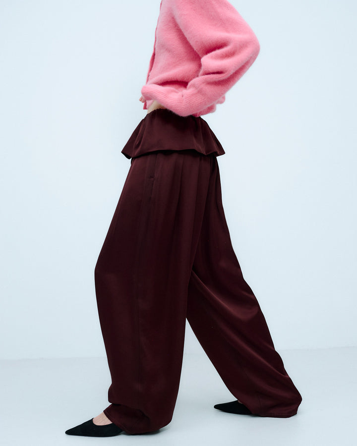 PEPLUM SATIN EASY PANTS
