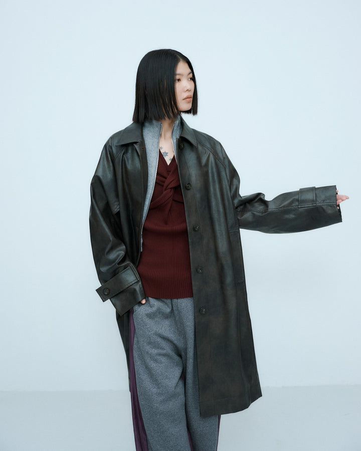 VINTAGE ARTIFICIAL LEATHER LONG COAT