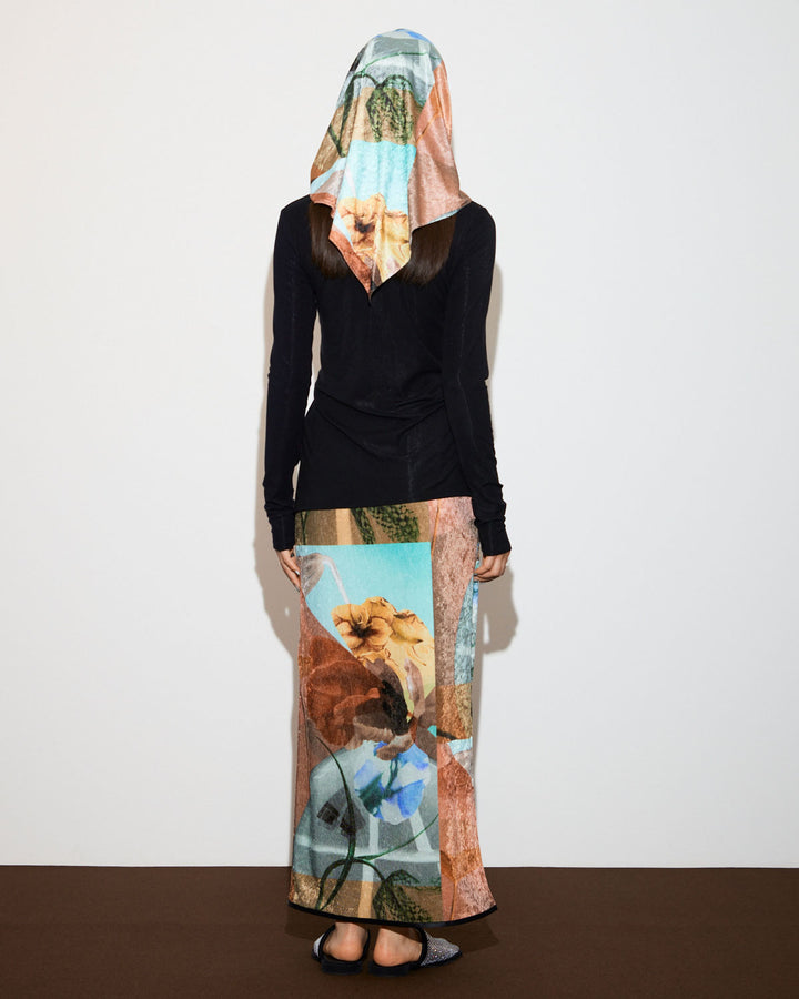 PRE-SENT PRINT VELOUR NARROW SKIRT