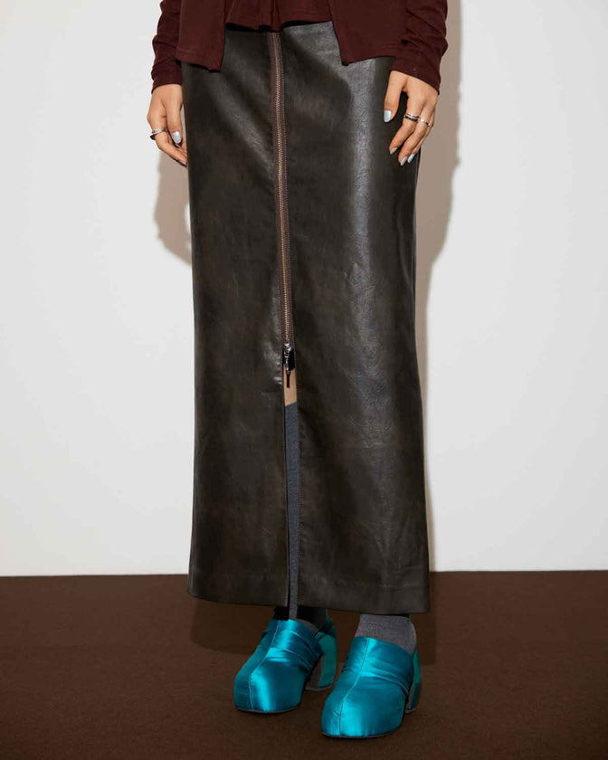 VINTAGE ARTIFITICIAL LEATHER LONG SKIRT