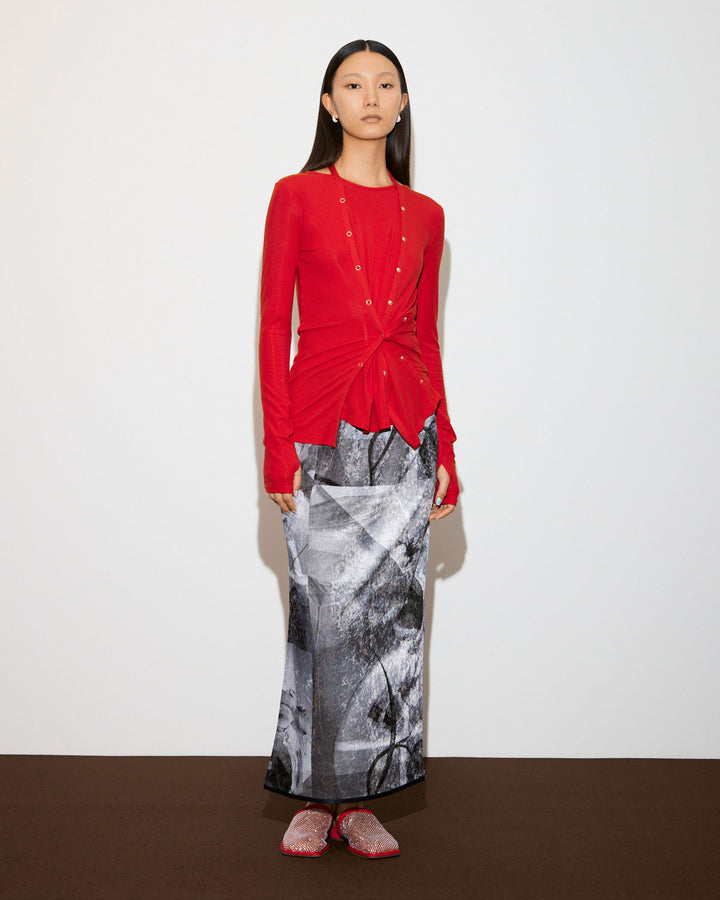 PRE-SENT PRINT VELOUR NARROW SKIRT