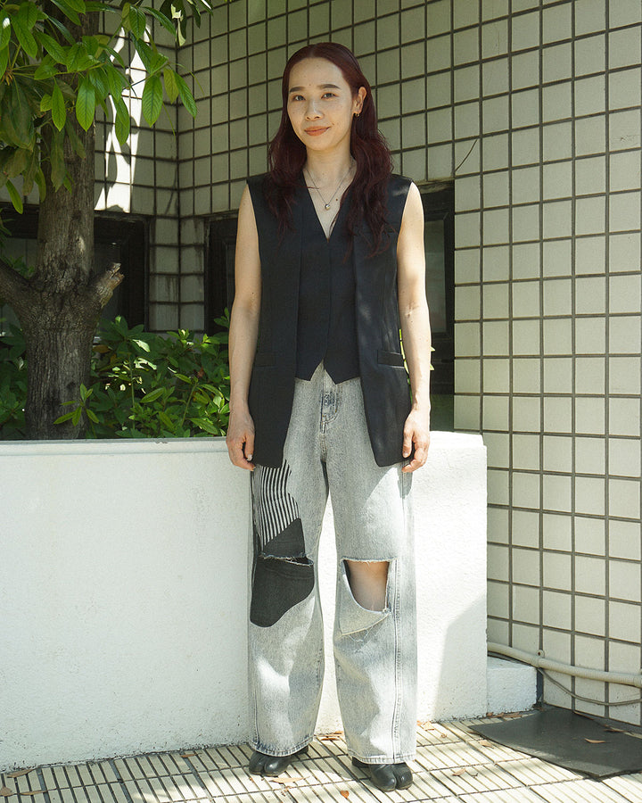 AICON × KNEE CUTTING DENIM PANTS