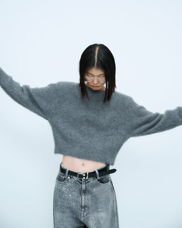 2WAY CROPPED FOX KNIT CARDIGAN