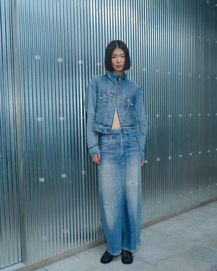 DENIM PRINT SHEER PANTS