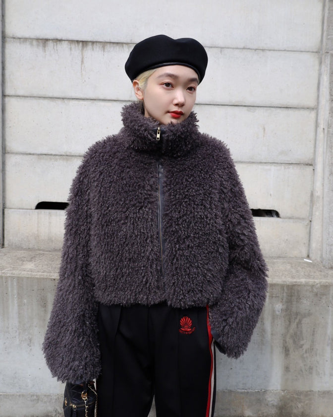 CRIMPED FUR CROPPED BLOUSON