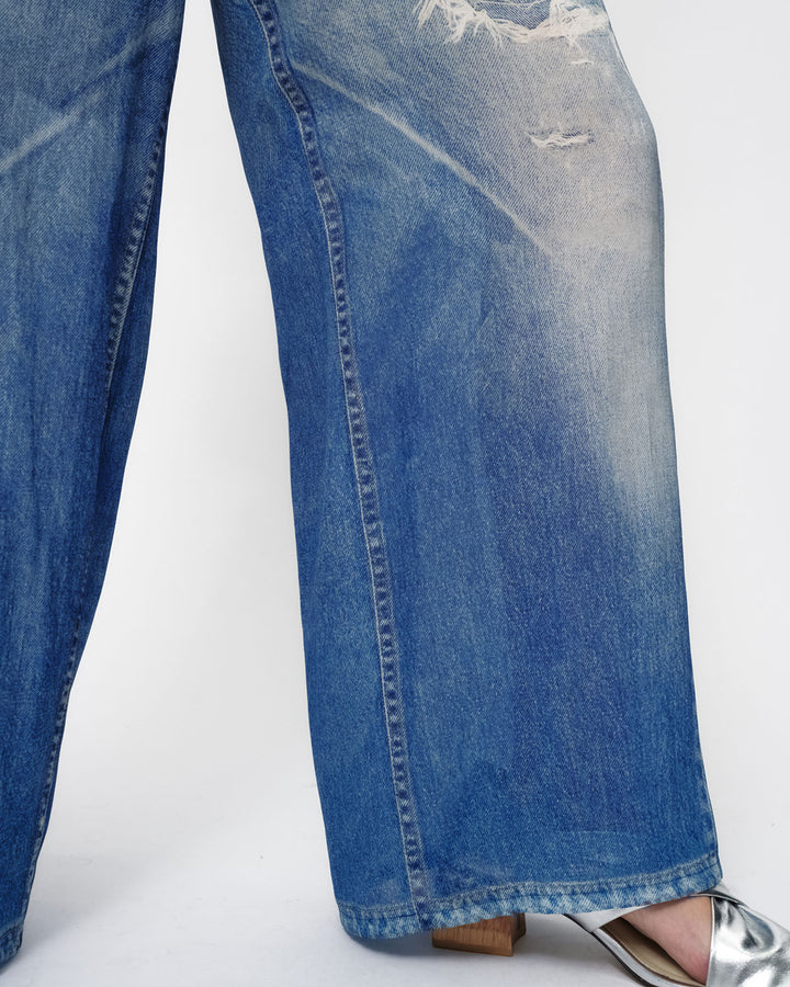 DENIM PRINT SHEER PANTS