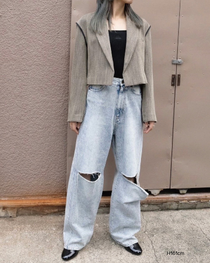 HERRINGBONE TWEED CROPPED JACKET