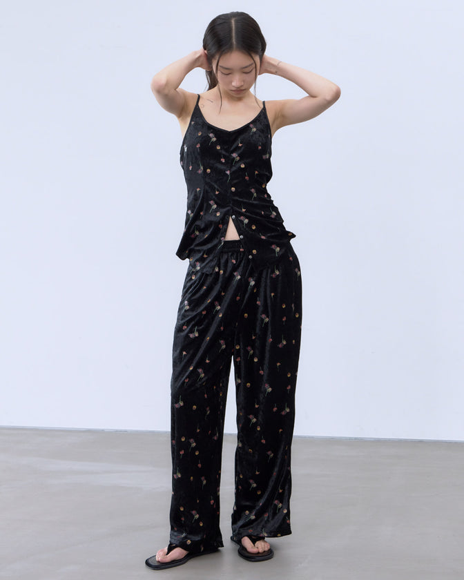 STICKER PRINT VELOUR PANTS