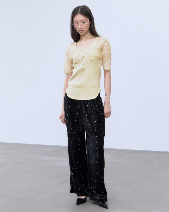 STICKER PRINT VELOUR PANTS