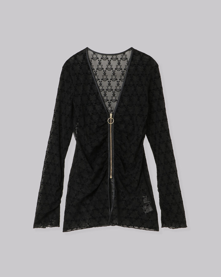 MONOGRAM FLOCKY PRINT TULLE CARDIGAN