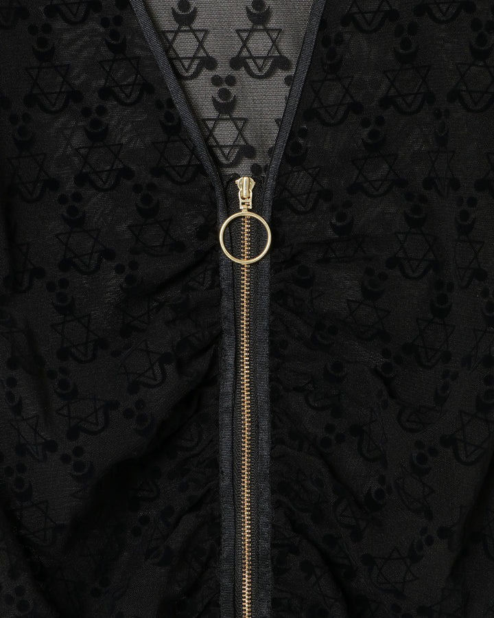 MONOGRAM FLOCKY PRINT TULLE CARDIGAN