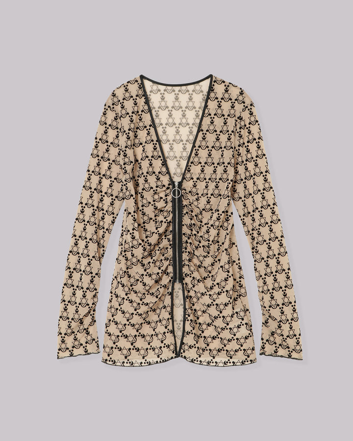 MONOGRAM FLOCKY PRINT TULLE CARDIGAN