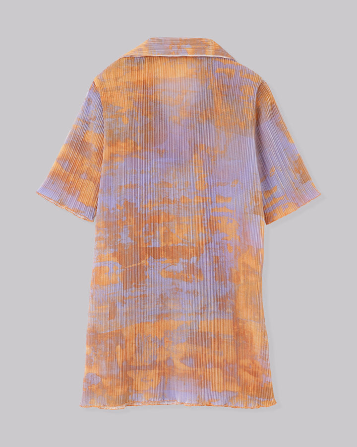 PRINT PLEATS RIB  SHIRT COLLAR TOPS