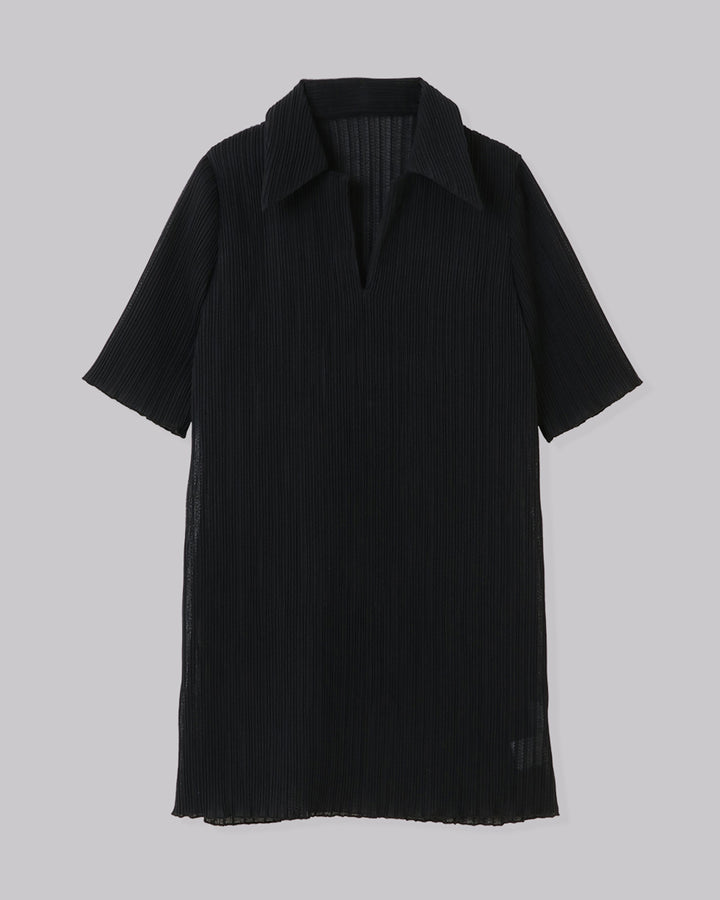PLEATS RIB SHIRT COLLAR TOPS
