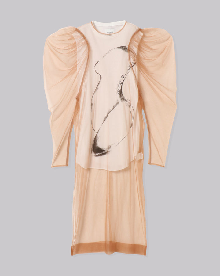 VOLUME SHOULDER TULLE BLOUSE & PRINT T-SHIRT