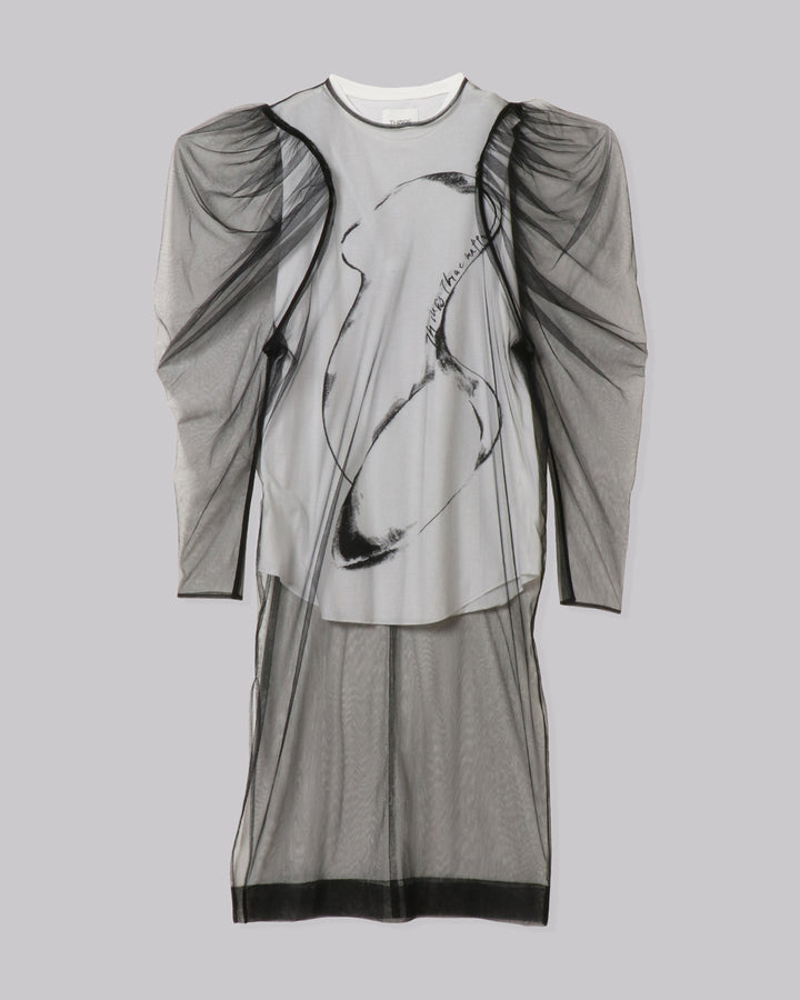 VOLUME SHOULDER TULLE BLOUSE & PRINT T-SHIRT