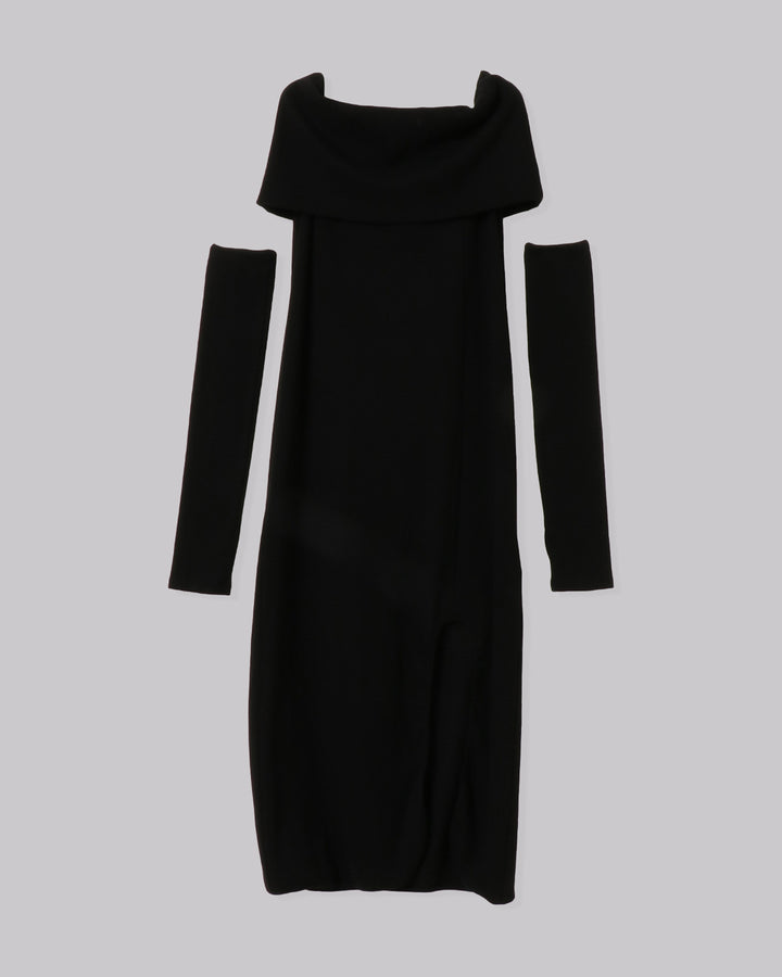 OFF-SHOULDER RIB DRESS WITH ARM WARMER